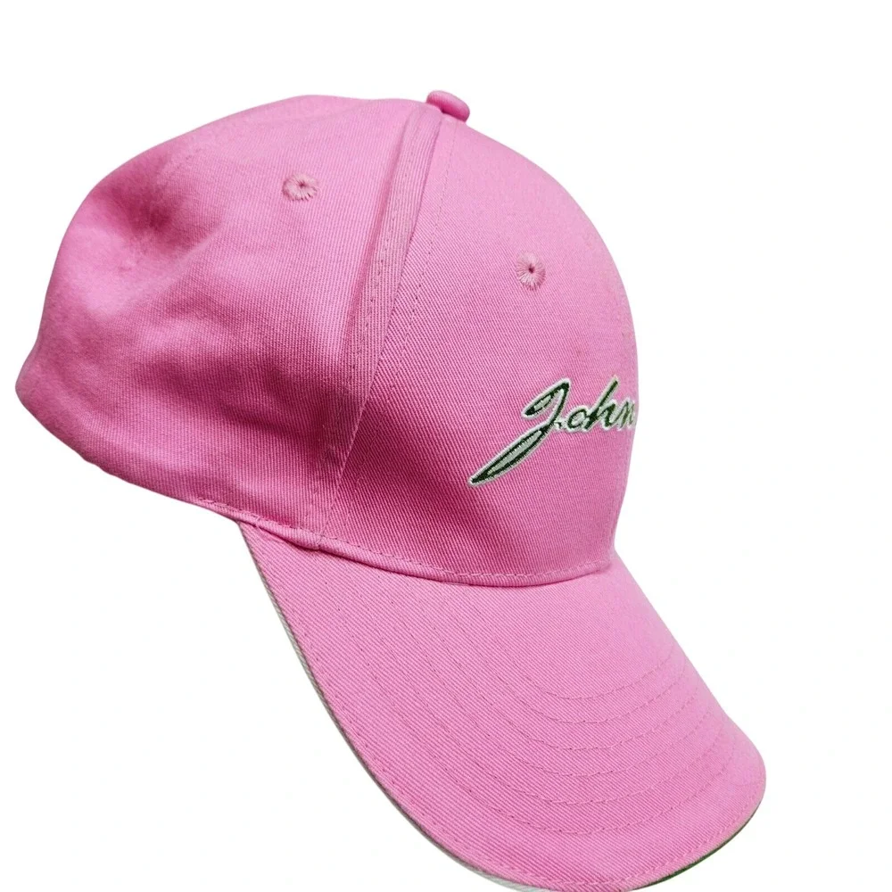 John Deere Pink Hat Cap‎ Green Embroidered Logo Adjustable Strapback